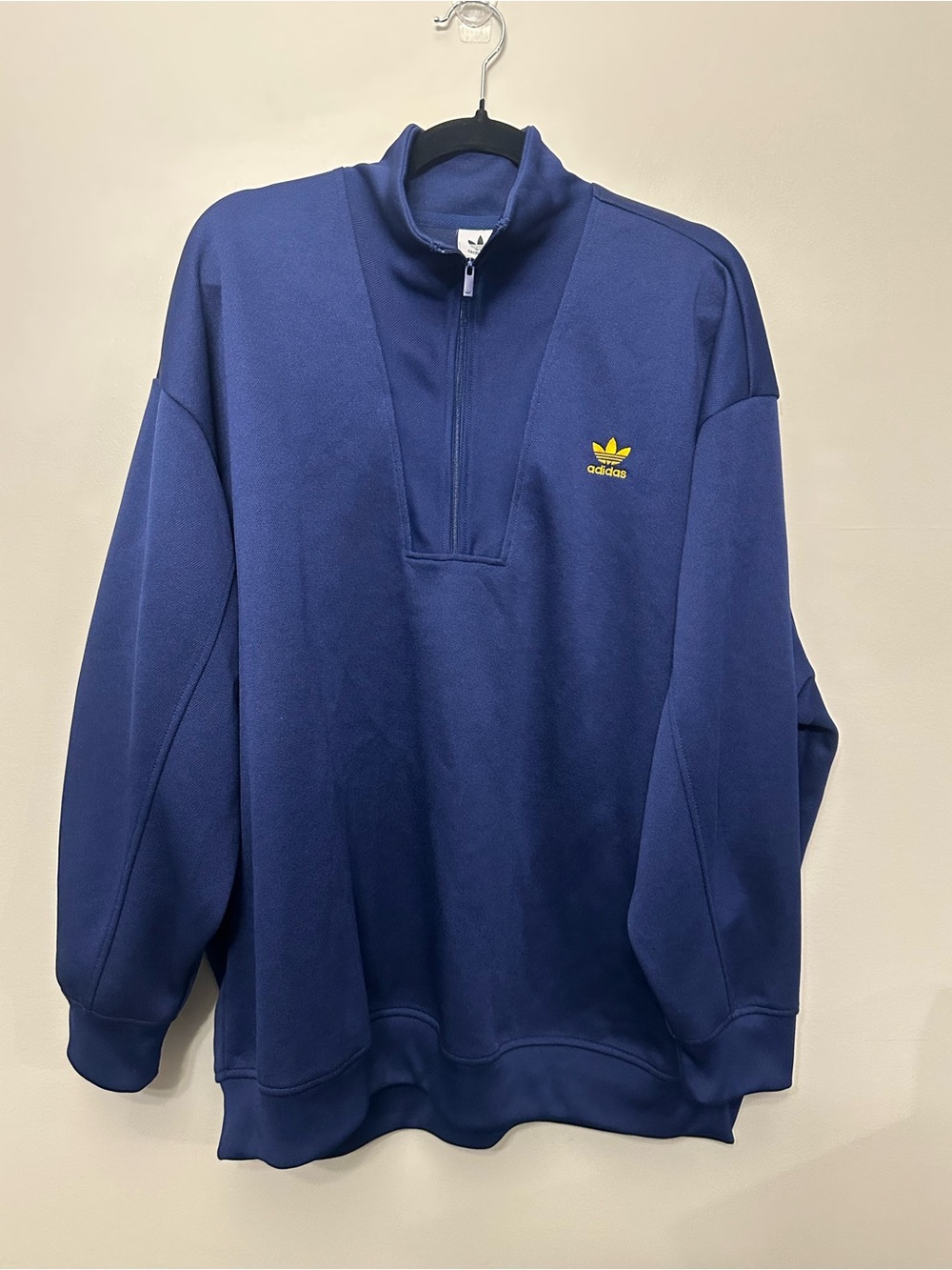 adidas Men's Navy Half-Zip Sweatshirt with Yellow Trefoil